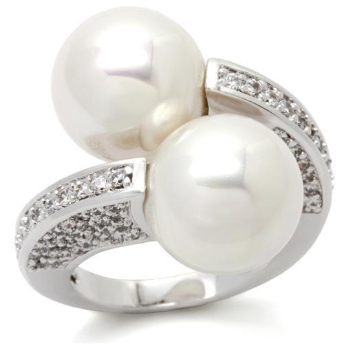 JCE025 Rhodium Brass Ring with AAA Grade CZ  in Clear