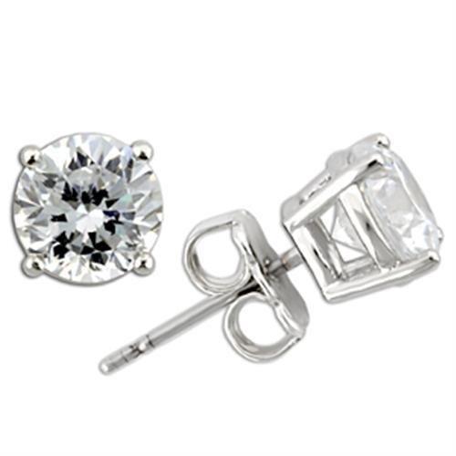 JCE173 Rhodium 925 Sterling Silver Earrings with AAA Grade CZ  in Clear
