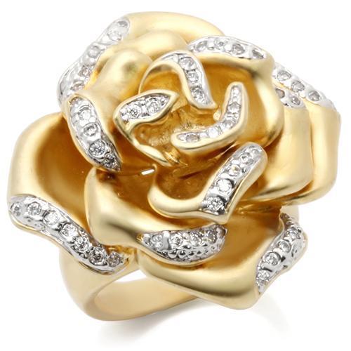 JCE250 Matte Gold & Rhodium Brass Ring with AAA Grade CZ  in Clear