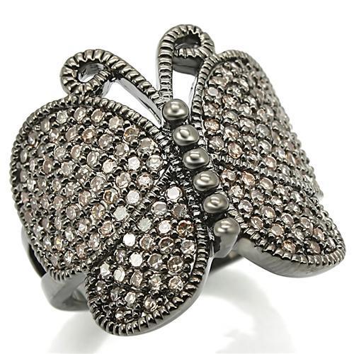 JCE290 Ruthenium Brass Ring with AAA Grade CZ  in Champagne