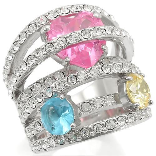 JCE350 Rhodium Brass Ring with AAA Grade CZ  in Rose