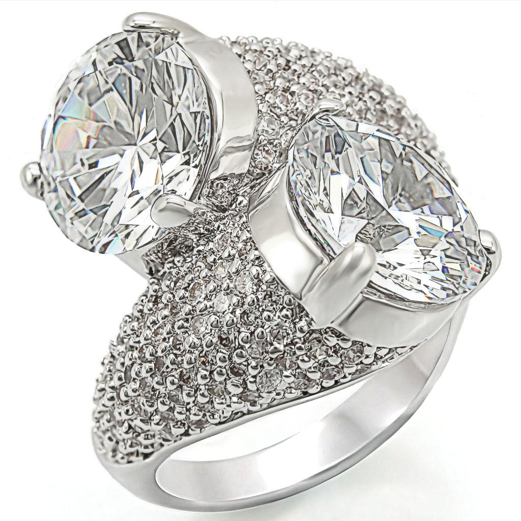 JCE015 Rhodium Brass Ring with AAA Grade CZ  in Clear