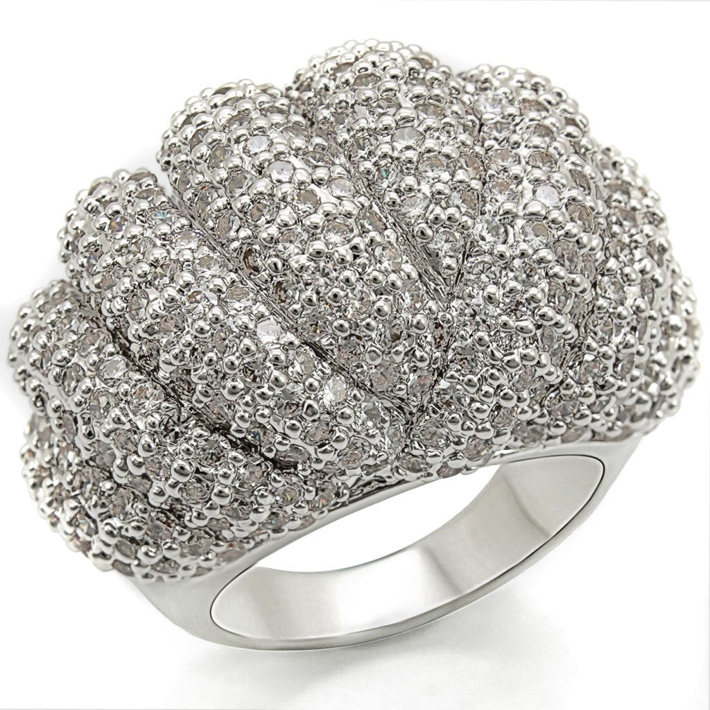 JCE020 Rhodium Brass Ring with AAA Grade CZ  in Clear
