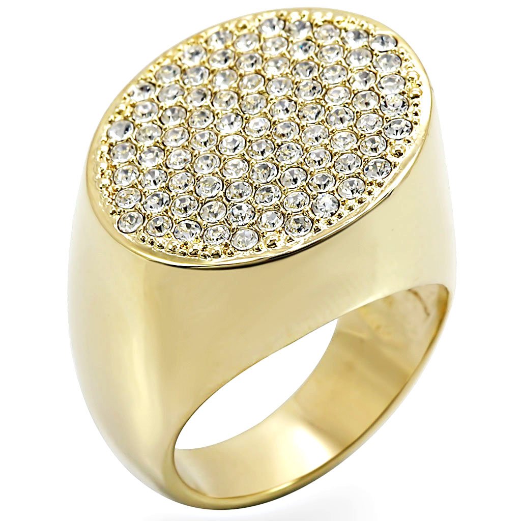 JCE034 Gold Brass Ring with Top Grade Crystal  in Clear