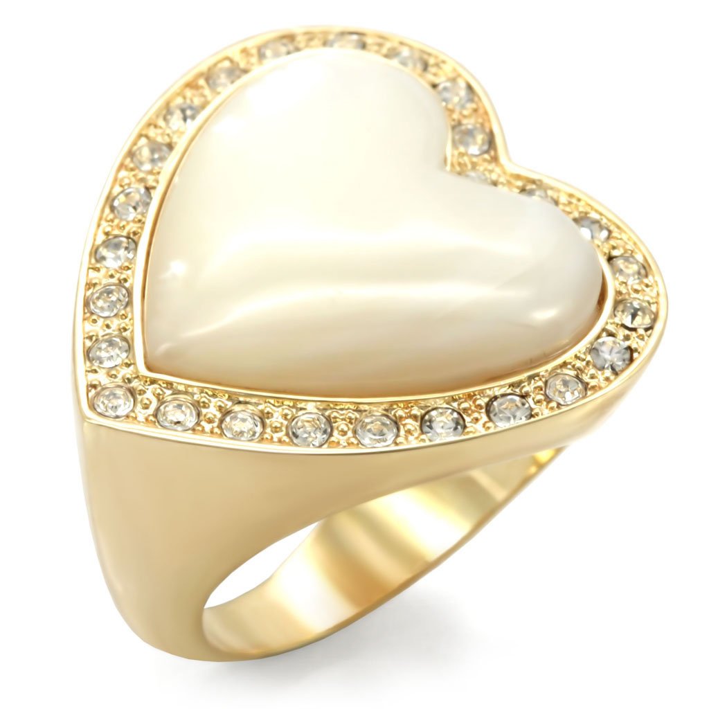 JCE043 Gold Brass Ring with Synthetic Synthetic Glass in White