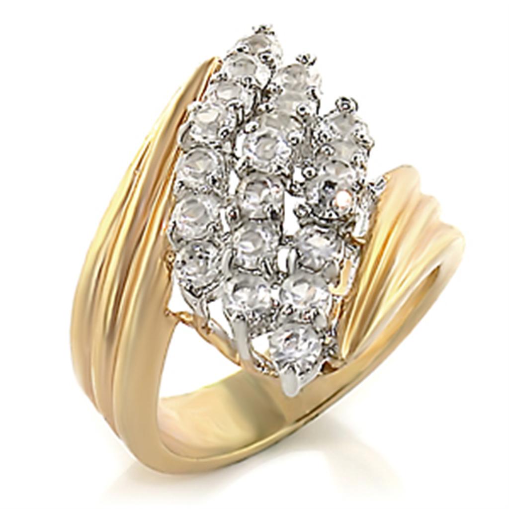 JCE029 Gold+Rhodium Brass Ring with AAA Grade CZ  in Clear