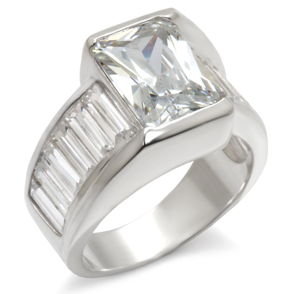 JCE331 High-Polished 925 Sterling Silver Ring with AAA Grade CZ  in Clear