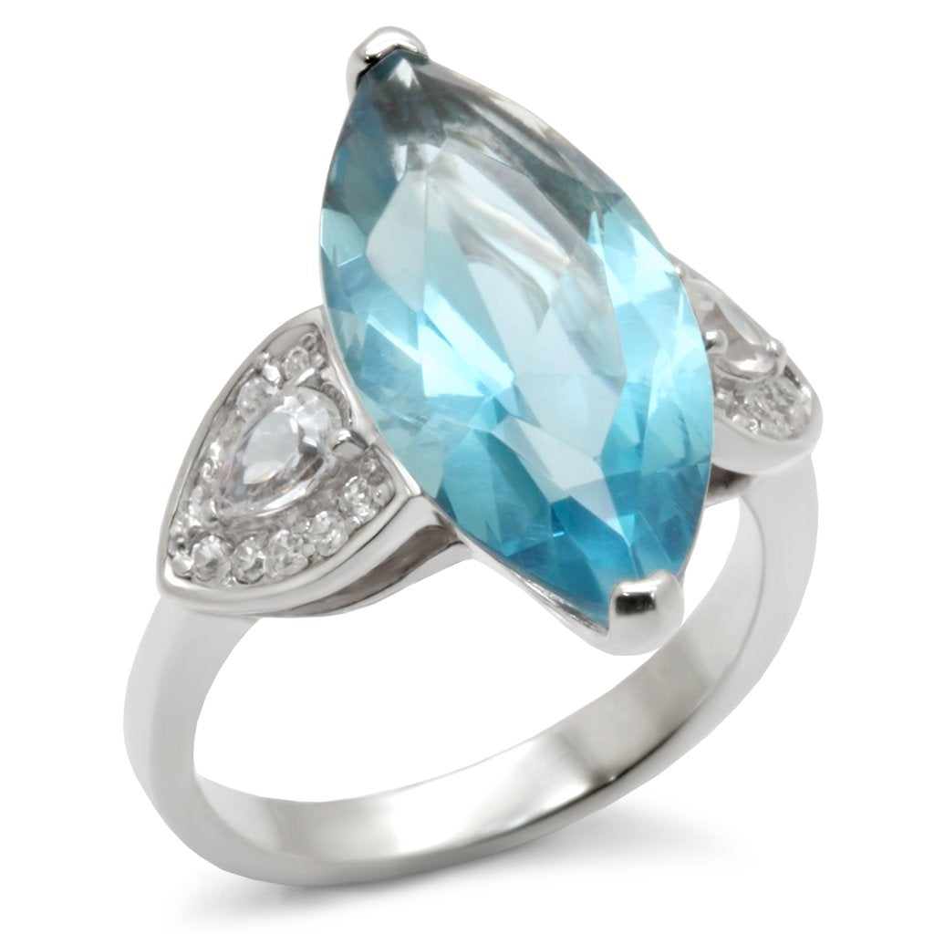 JCE212 High-Polished 925 Sterling Silver Ring with Synthetic Spinel in Sea Blue