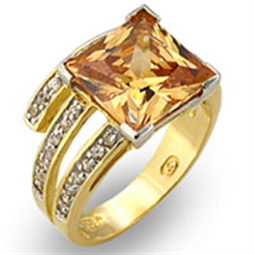 JCE221 Gold+Rhodium 925 Sterling Silver Ring with AAA Grade CZ  in Champagne