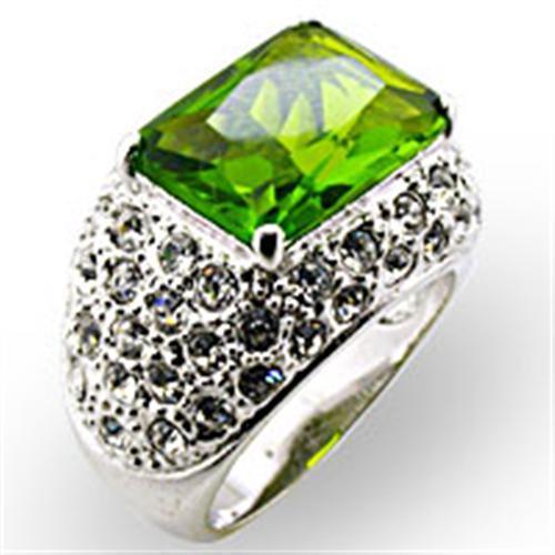 JCE707 Rhodium Brass Ring with Synthetic Spinel in Peridot