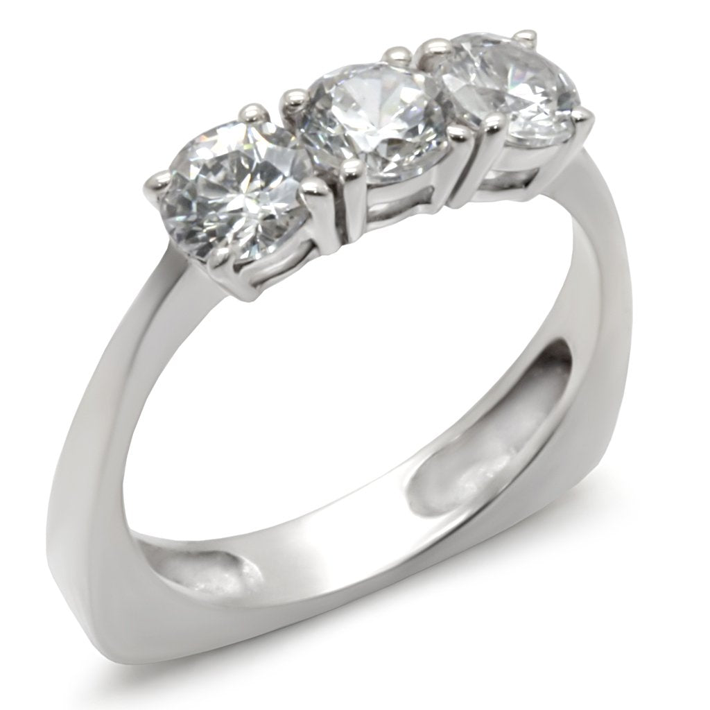 JCE418 High-Polished 925 Sterling Silver Ring with AAA Grade CZ  in Clear