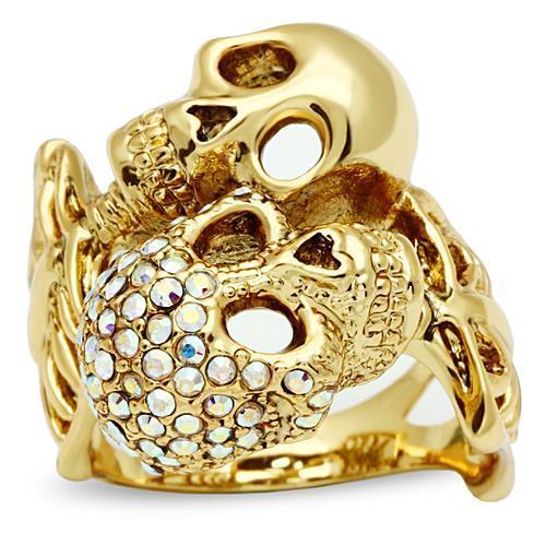 JCE007 Gold White Metal Ring with Top Grade Crystal  in Aurora Borealis (Rainbow Effect)