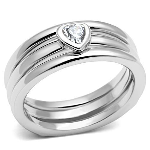 JCE027 Rhodium Brass Ring with AAA Grade CZ  in Clear