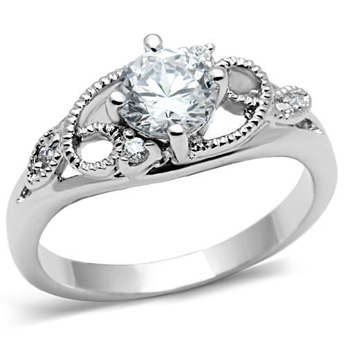 JCE034 Rhodium Brass Ring with AAA Grade CZ  in Clear