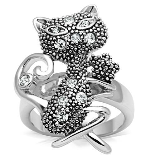 JCE036 Rhodium Brass Ring with Top Grade Crystal  in Clear