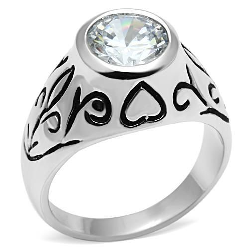 JCE057 Rhodium Brass Ring with AAA Grade CZ  in Clear