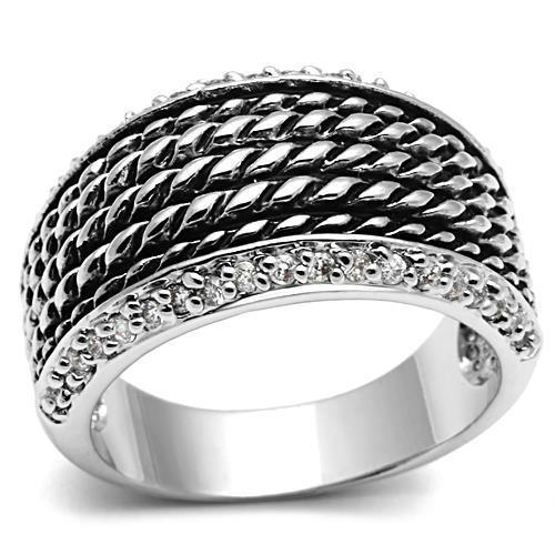 JCE065 Rhodium Brass Ring with AAA Grade CZ  in Clear