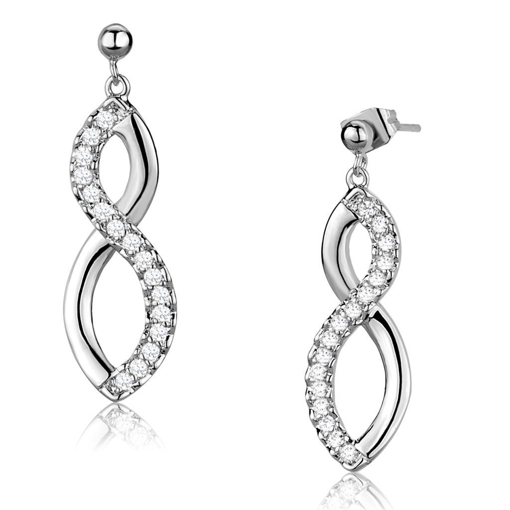 JCE1055 Rhodium Brass Earrings with AAA Grade CZ  in Clear