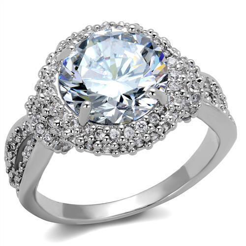 JCE1087 Rhodium Brass Ring with AAA Grade CZ  in Clear