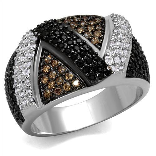 JCE1088 Rhodium + Ruthenium Brass Ring with AAA Grade CZ  in Multi Color