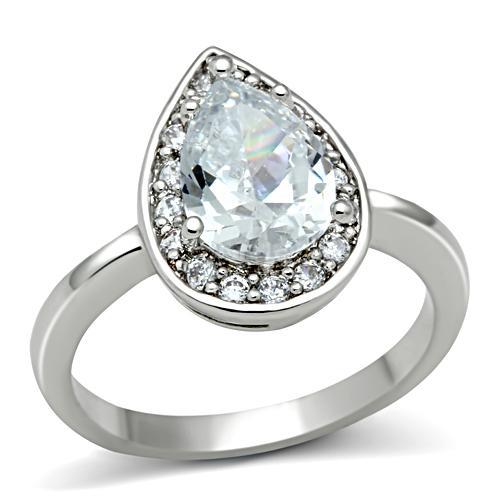 JCE111 Rhodium Brass Ring with AAA Grade CZ  in Clear