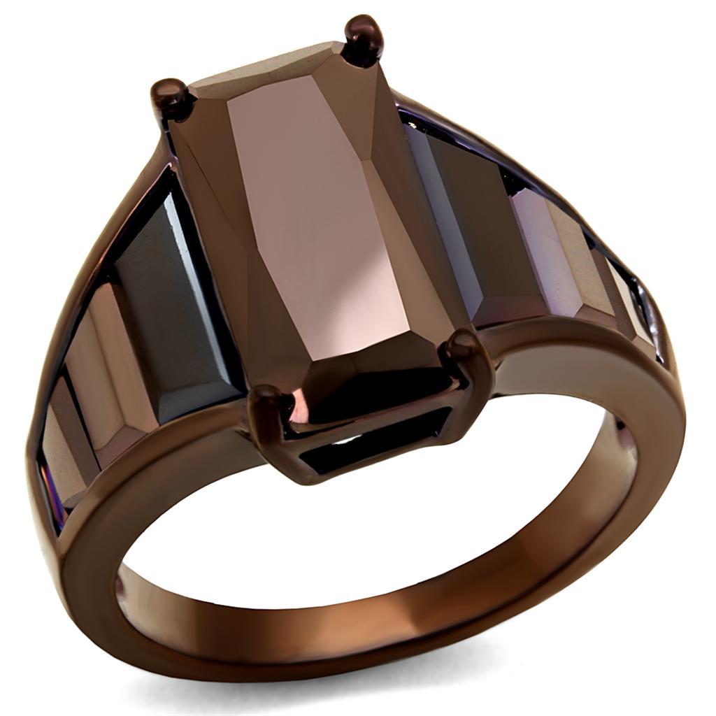 JCE1184 IP Coffee light Brass Ring with AAA Grade CZ  in Light Coffee