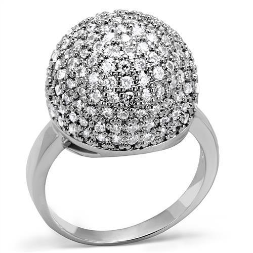 JCE1213 Rhodium Brass Ring with AAA Grade CZ  in Clear