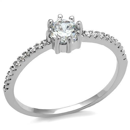 JCE1233 Rhodium Brass Ring with AAA Grade CZ  in Clear