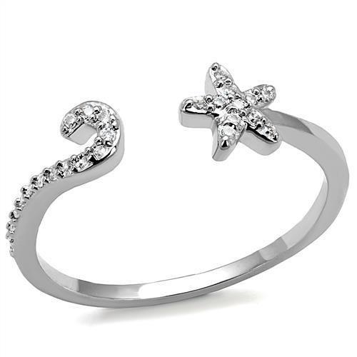 JCE1240 Rhodium Brass Ring with AAA Grade CZ  in Clear