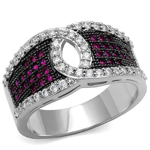 JCE1243 Rhodium + Ruthenium Brass Ring with AAA Grade CZ  in Ruby