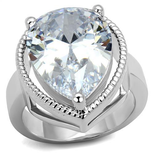 JCE1305 Rhodium Brass Ring with AAA Grade CZ  in Clear