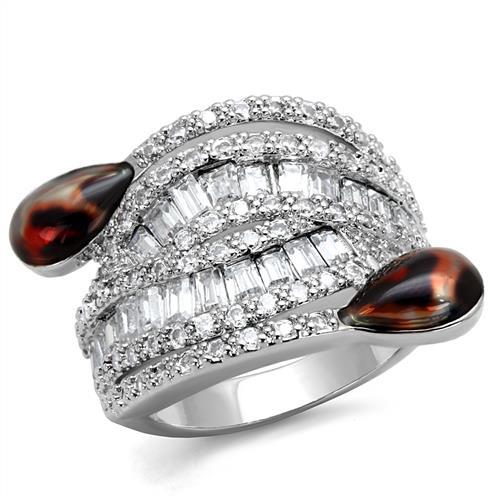 JCE1307 Rhodium Brass Ring with AAA Grade CZ  in Clear