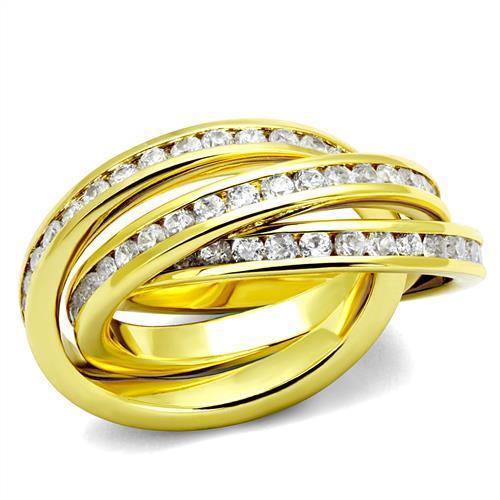 JCE1330 Gold Brass Ring with AAA Grade CZ  in Clear