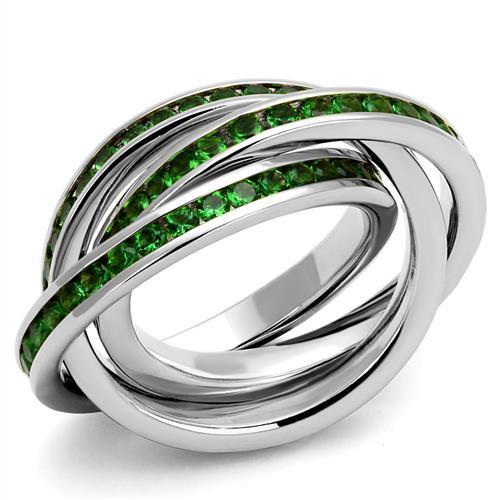 JCE1332 Rhodium Brass Ring with Synthetic Synthetic Glass in Emerald