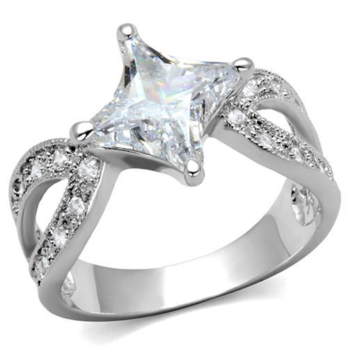 JCE1350 Rhodium Brass Ring with AAA Grade CZ  in Clear