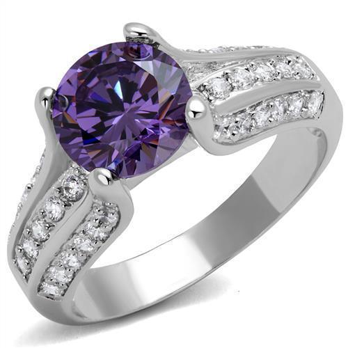 JCE1359 Rhodium Brass Ring with AAA Grade CZ  in Amethyst
