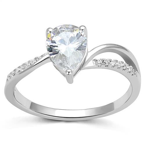 JCE1389 Rhodium 925 Sterling Silver Ring with AAA Grade CZ  in Clear