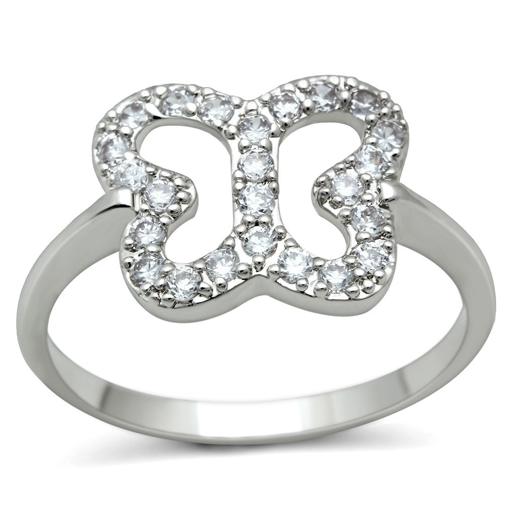JCE139 Rhodium Brass Ring with AAA Grade CZ  in Clear