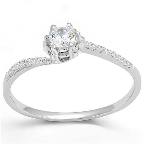 JCE1392 Rhodium 925 Sterling Silver Ring with AAA Grade CZ  in Clear