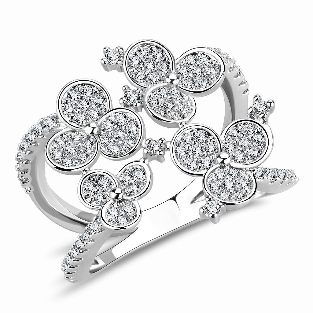 JCE1447 Rhodium Brass Ring with AAA Grade CZ  in Clear