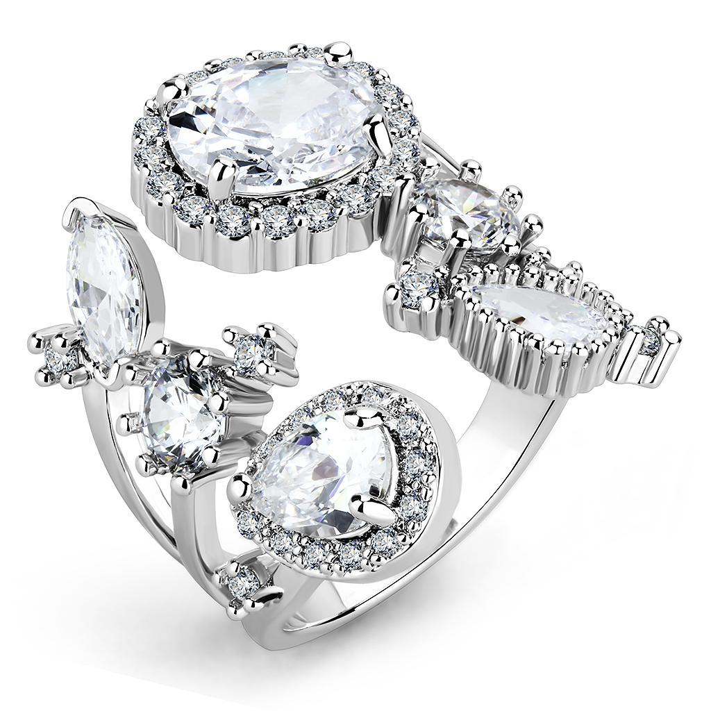 JCE1454 Rhodium Brass Ring with AAA Grade CZ  in Clear