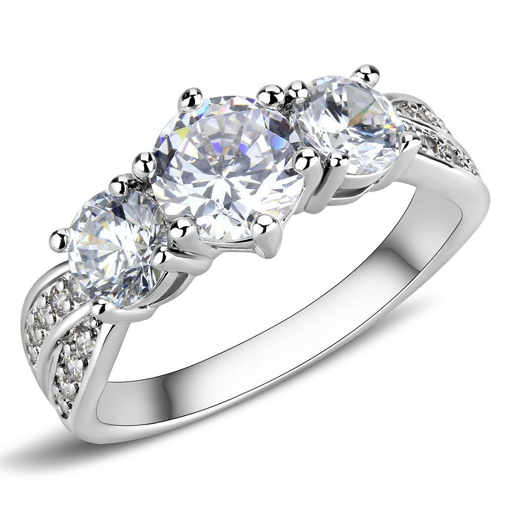 JCE1456 Rhodium Brass Ring with AAA Grade CZ  in Clear
