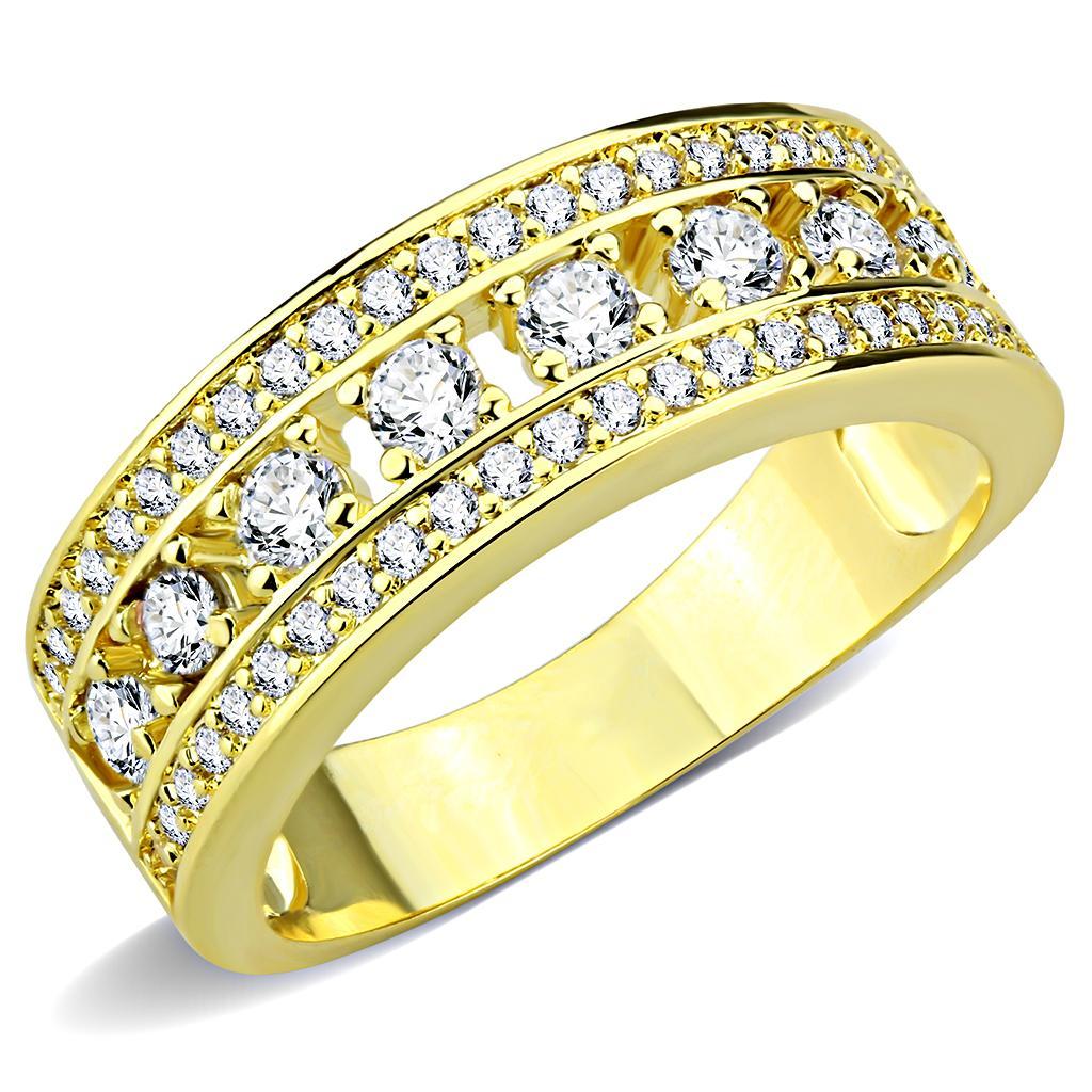 JCE1459 Gold Brass Ring with AAA Grade CZ  in Clear