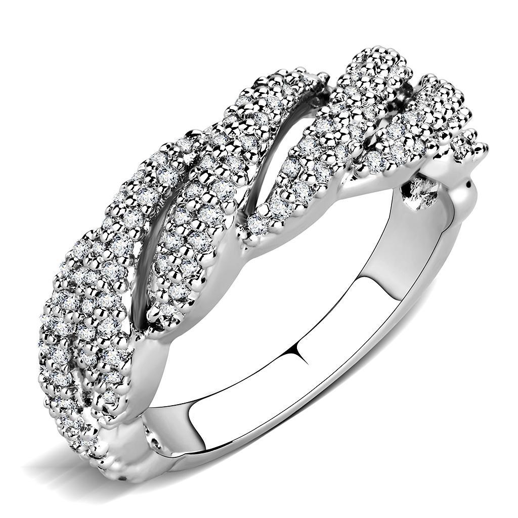 JCE1468 Rhodium Brass Ring with AAA Grade CZ  in Clear