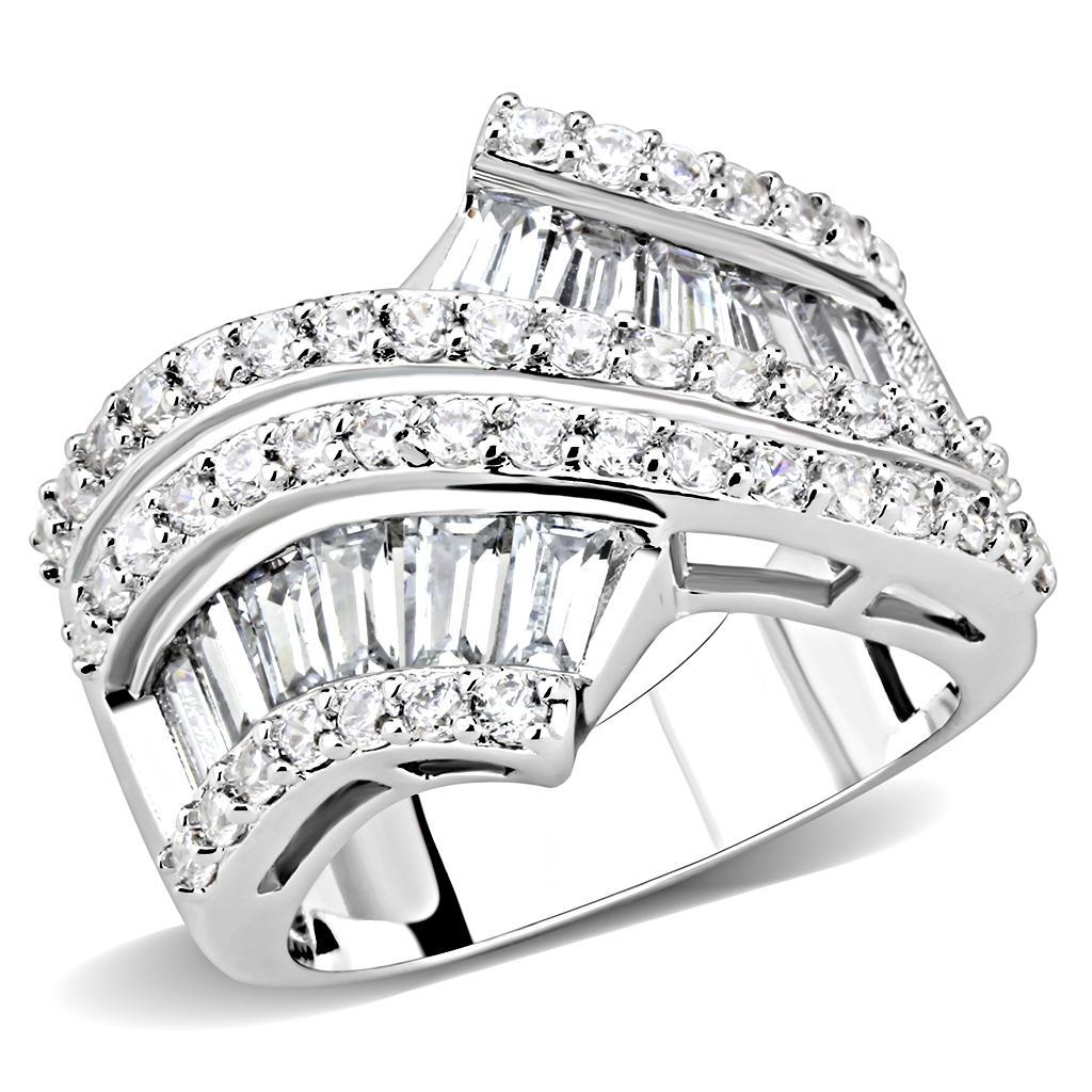 JCE1501 Rhodium Brass Ring with AAA Grade CZ  in Clear