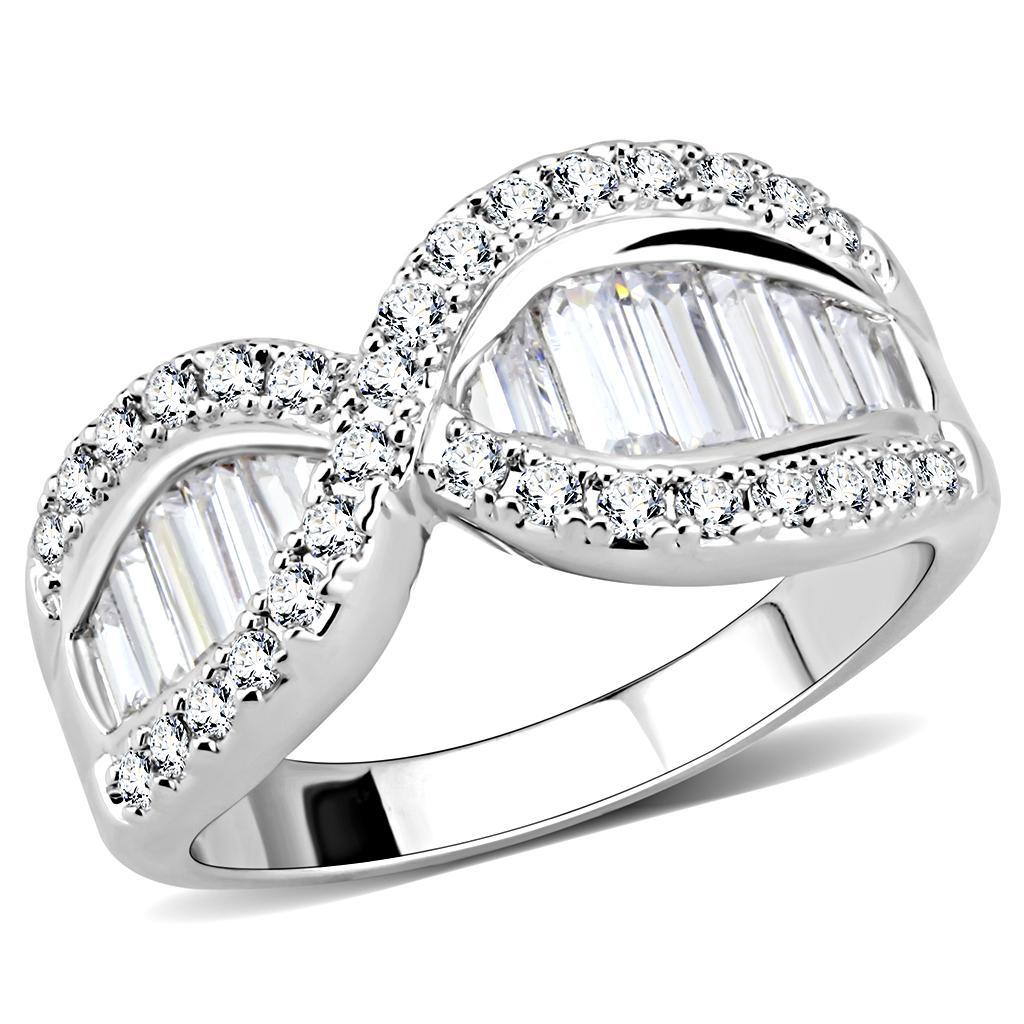 JCE1518 Rhodium Brass Ring with AAA Grade CZ  in Clear
