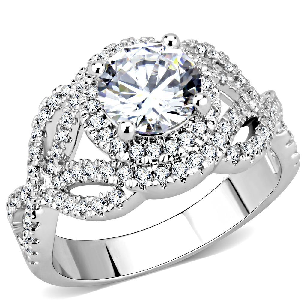 JCE1519 Rhodium Brass Ring with AAA Grade CZ  in Clear
