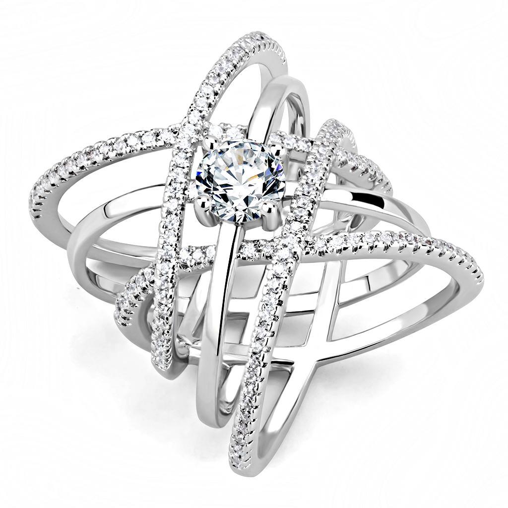 JCE1528 Rhodium Brass Ring with AAA Grade CZ  in Clear