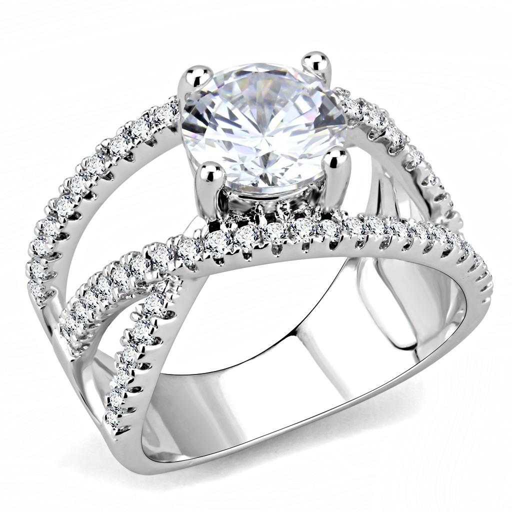 JCE1529 Rhodium Brass Ring with AAA Grade CZ  in Clear