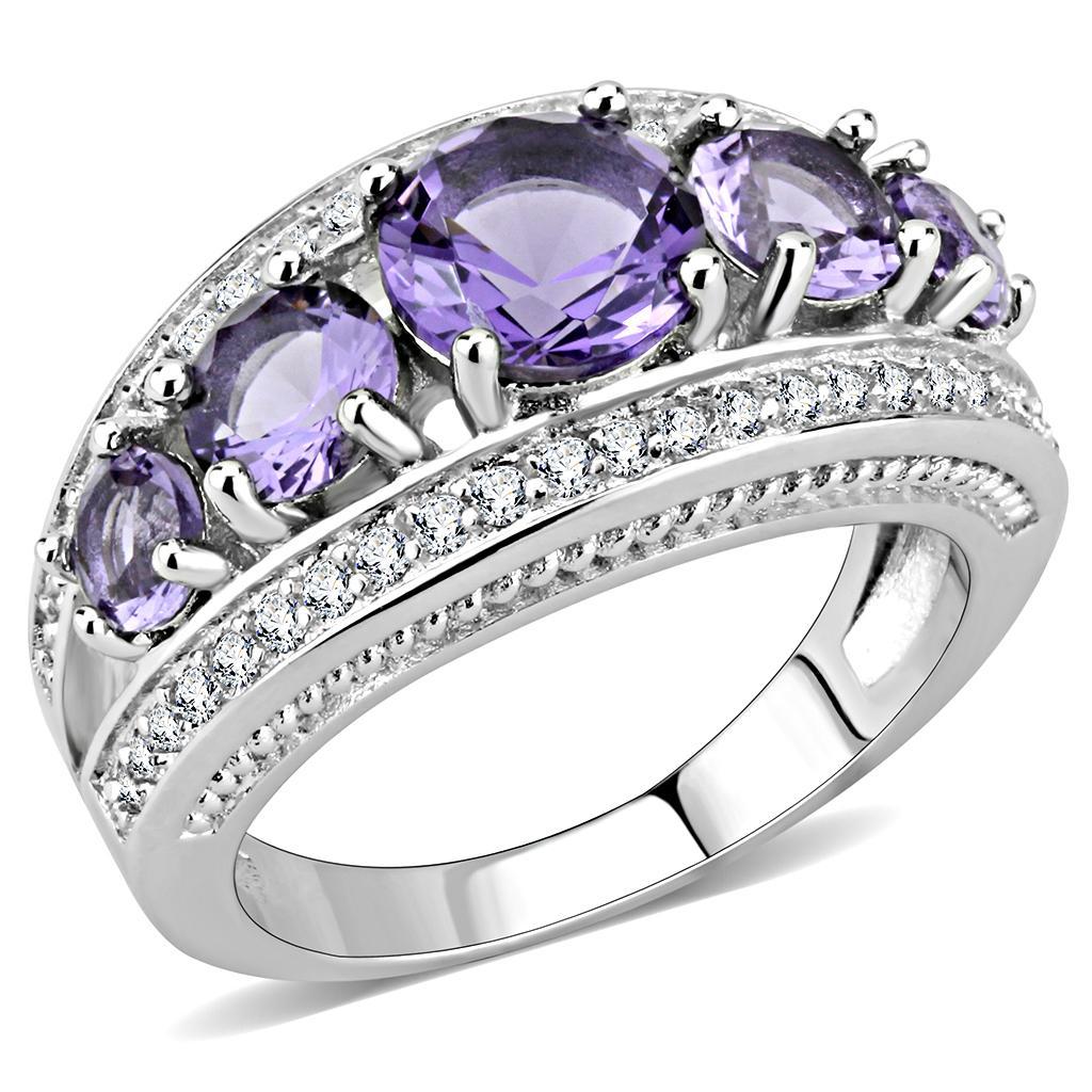 JCE1530 Rhodium Brass Ring with Synthetic  in Amethyst